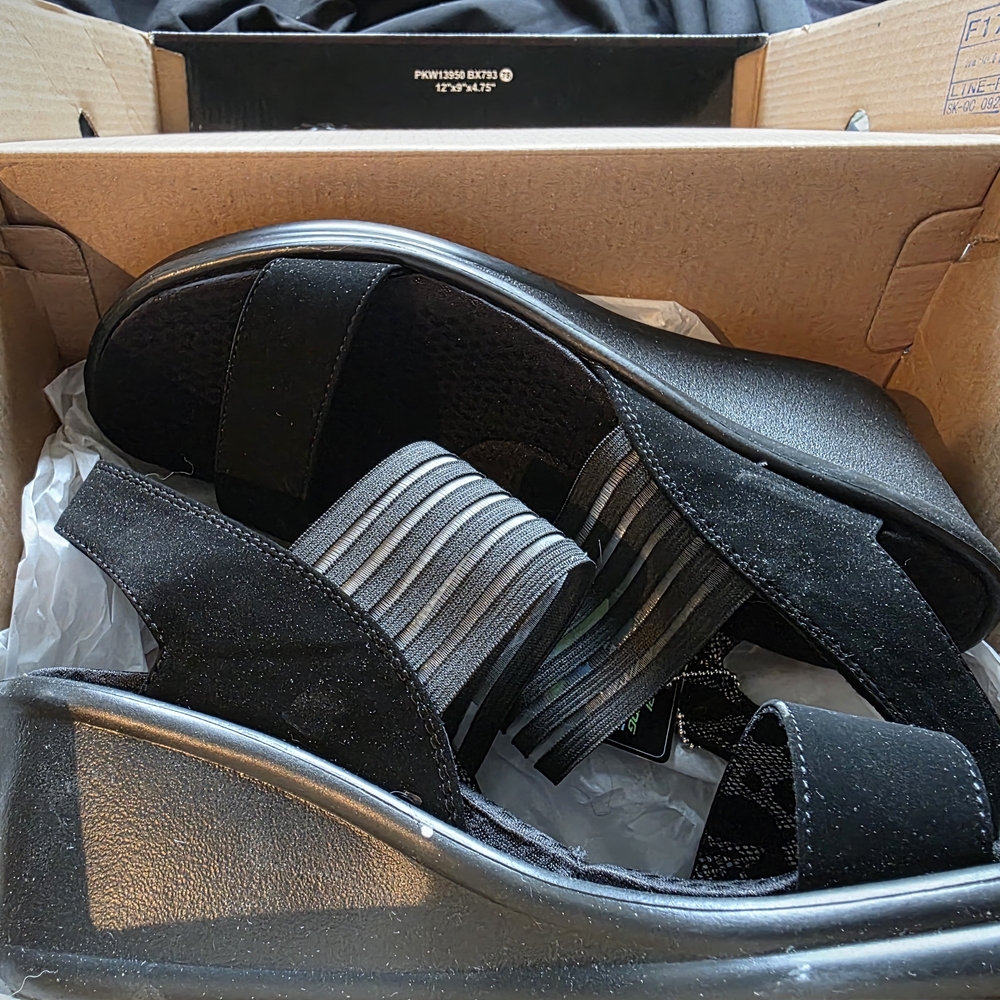 Skechers Cali Black Wedge Sandals